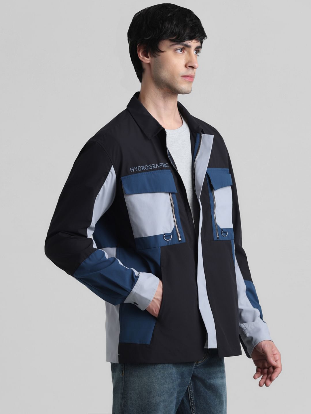 URBAN RACERS by Jack&Jones Blue Colourblocked Oversized Shirt