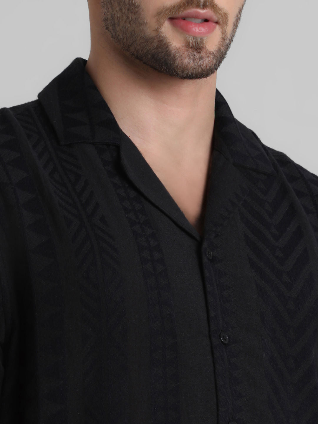 Black Printed Short Sleeves Shirt