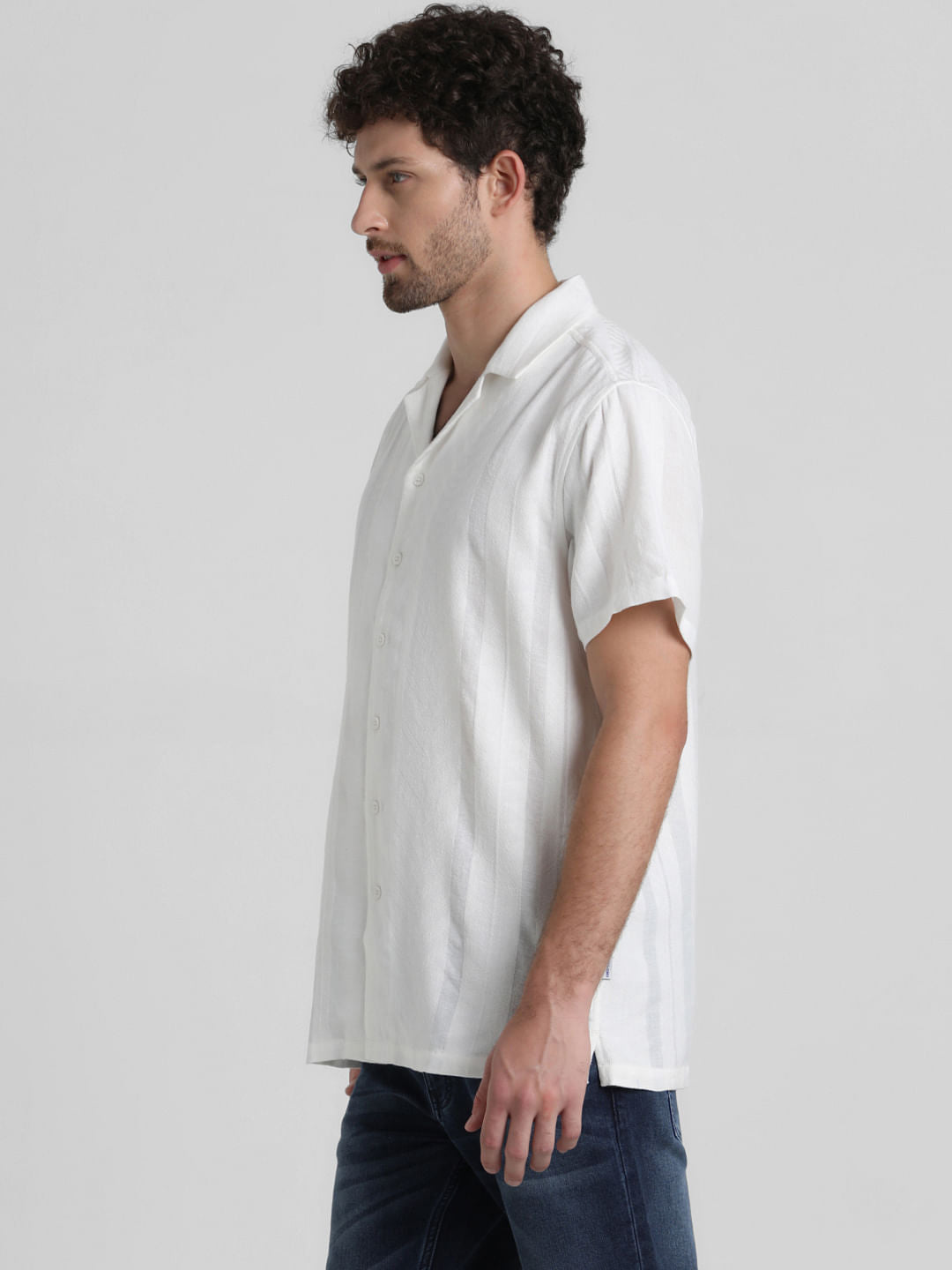 White Printed Short Sleeves Shirt