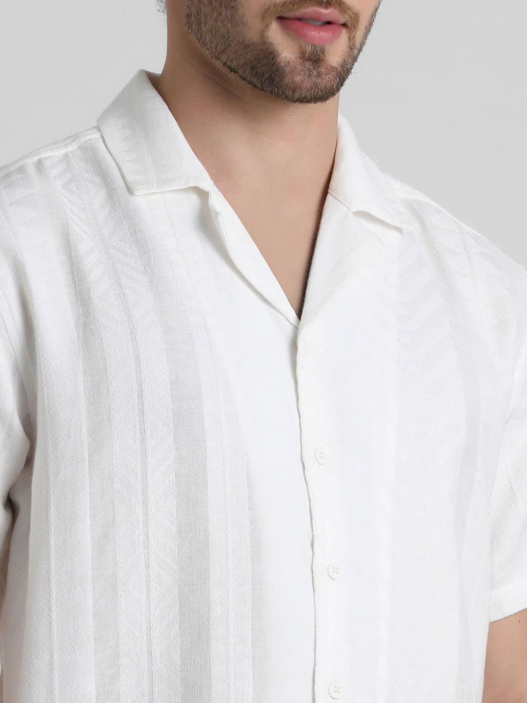White Printed Short Sleeves Shirt