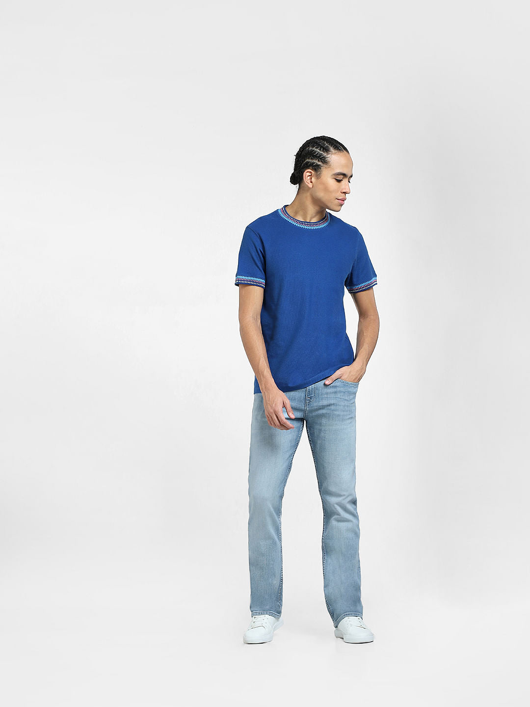 Blue Patchwork Detail T-shirt