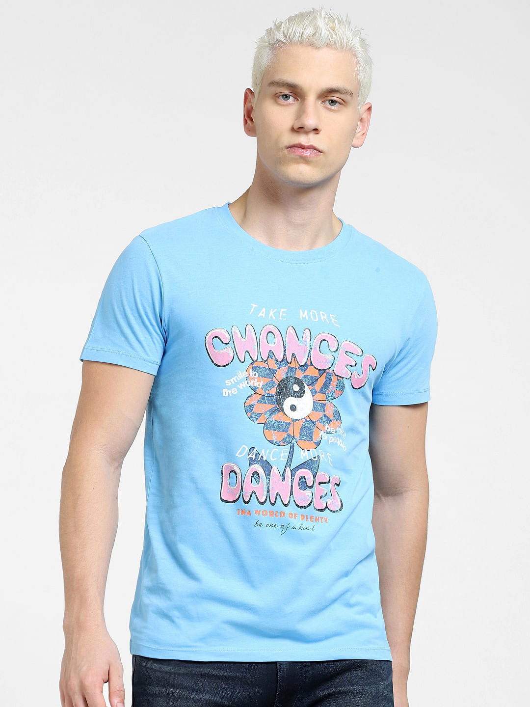 Blue Graphic Print Crew Neck T-shirt