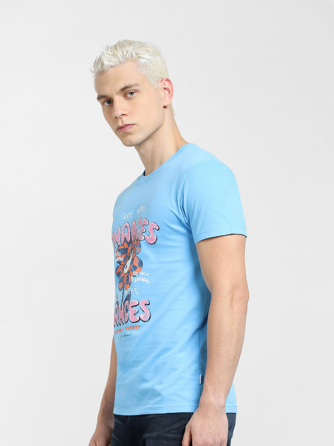 Blue Graphic Print Crew Neck T-shirt