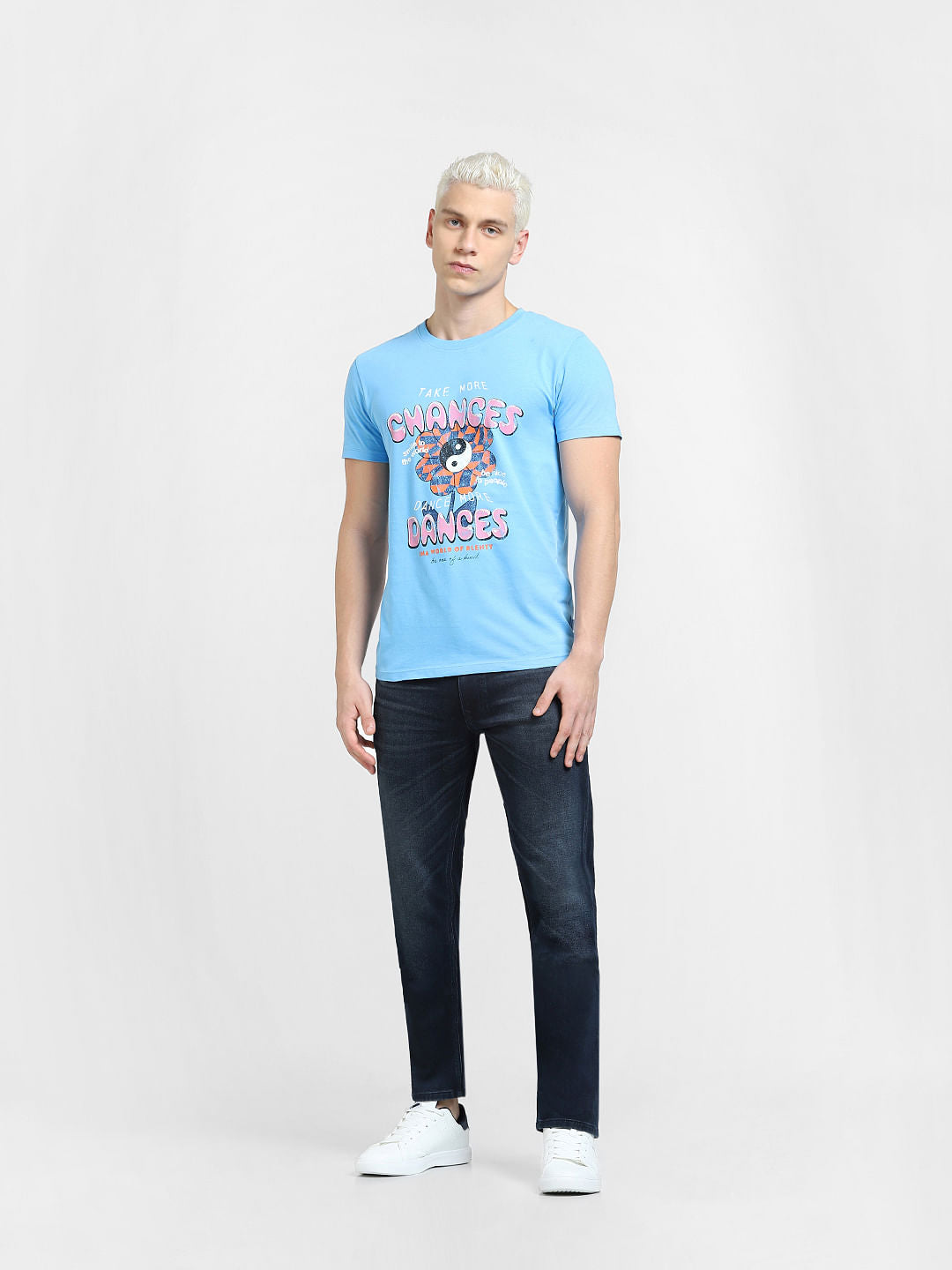 Blue Graphic Print Crew Neck T-shirt