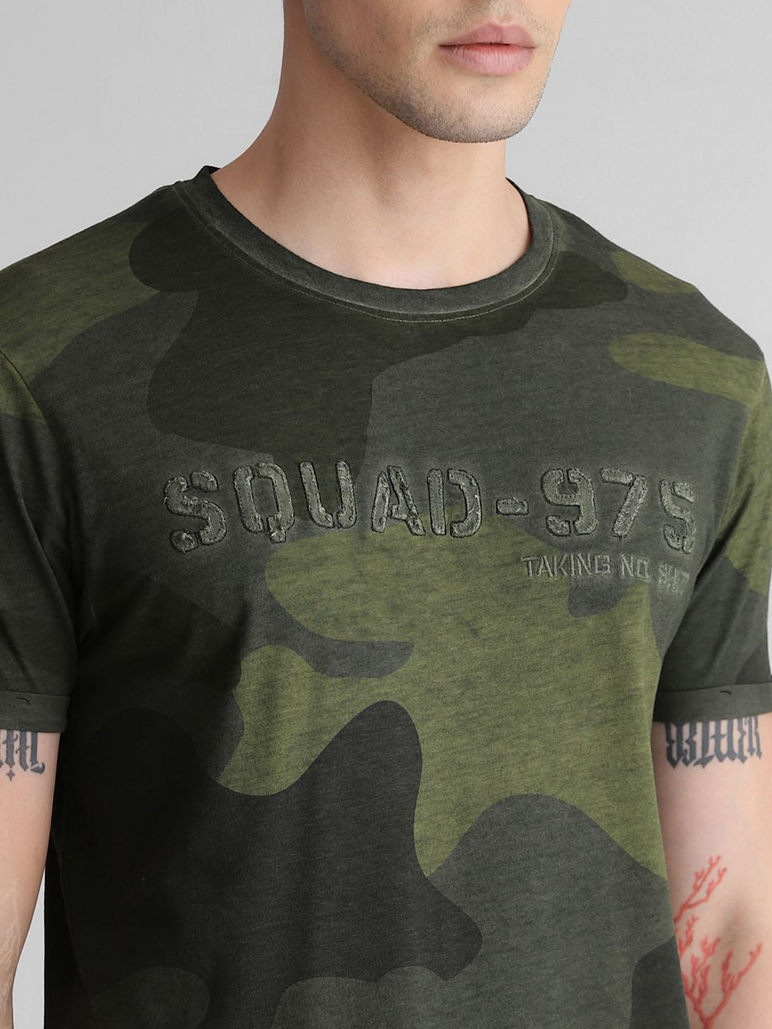 Green Camo Print Crew Neck T-shirt