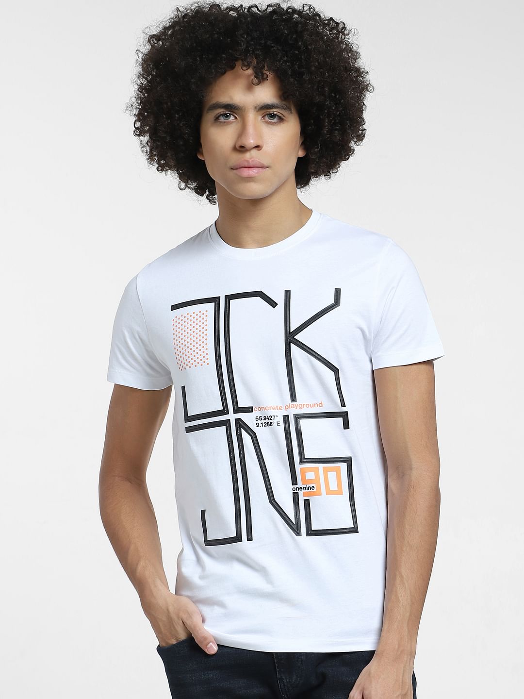 White Typographic Print Crew Neck T-shirt