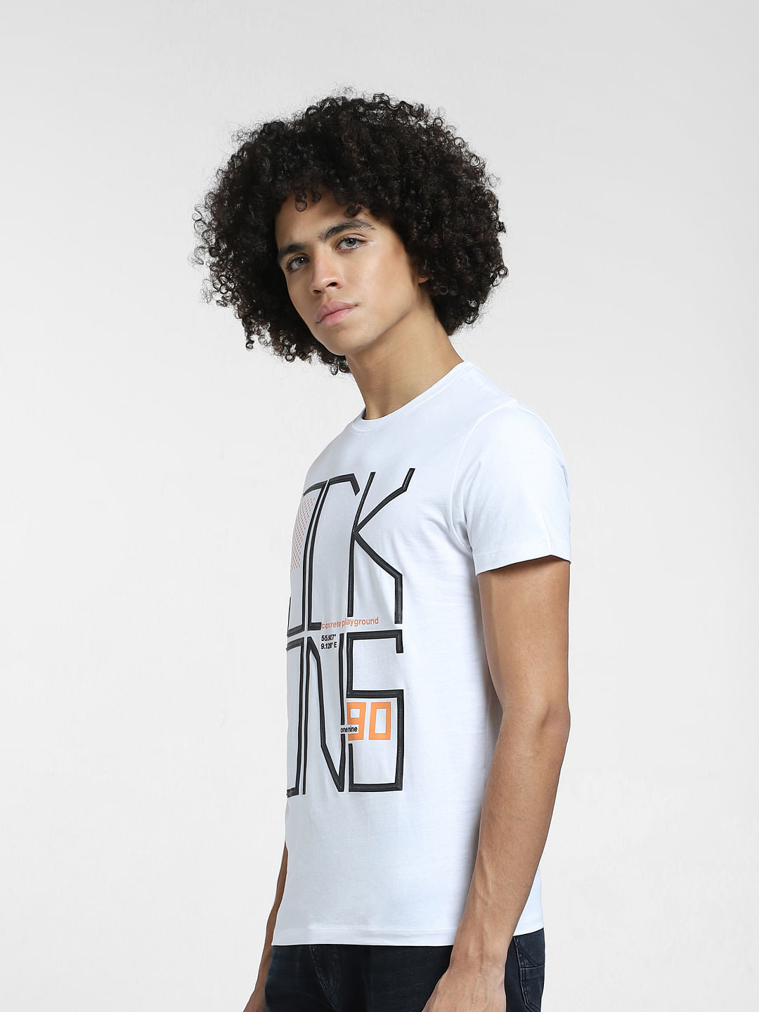 White Typographic Print Crew Neck T-shirt