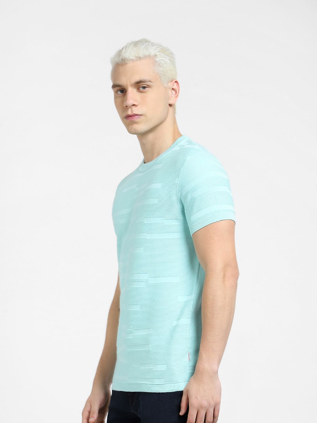 Blue Knit Crew Neck T-shirt