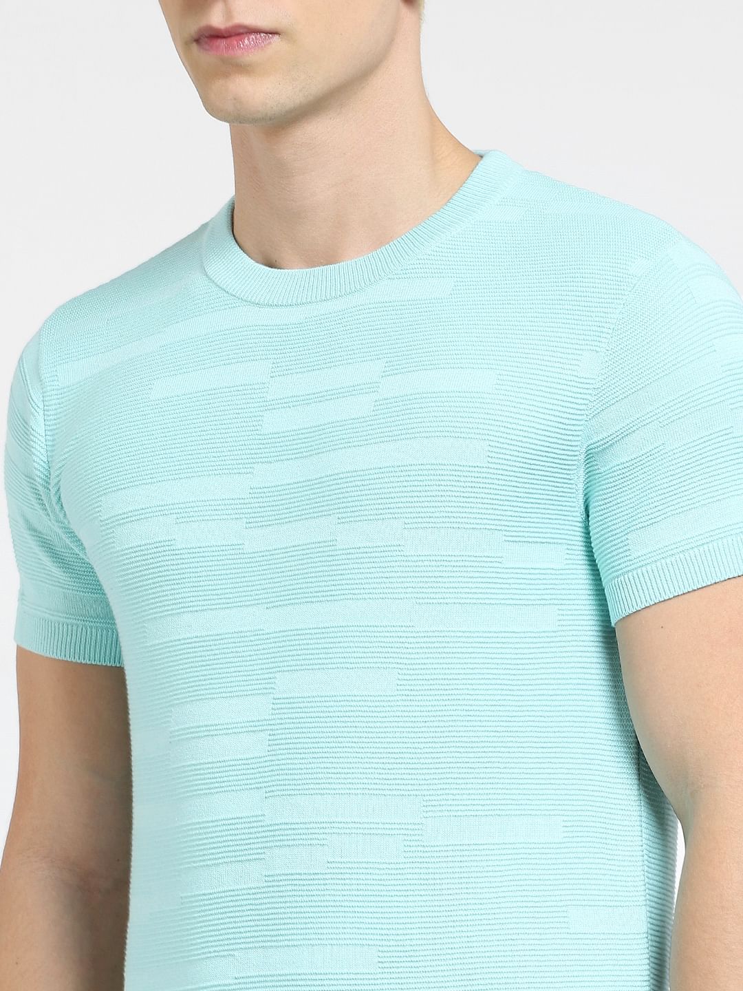 Blue Knit Crew Neck T-shirt