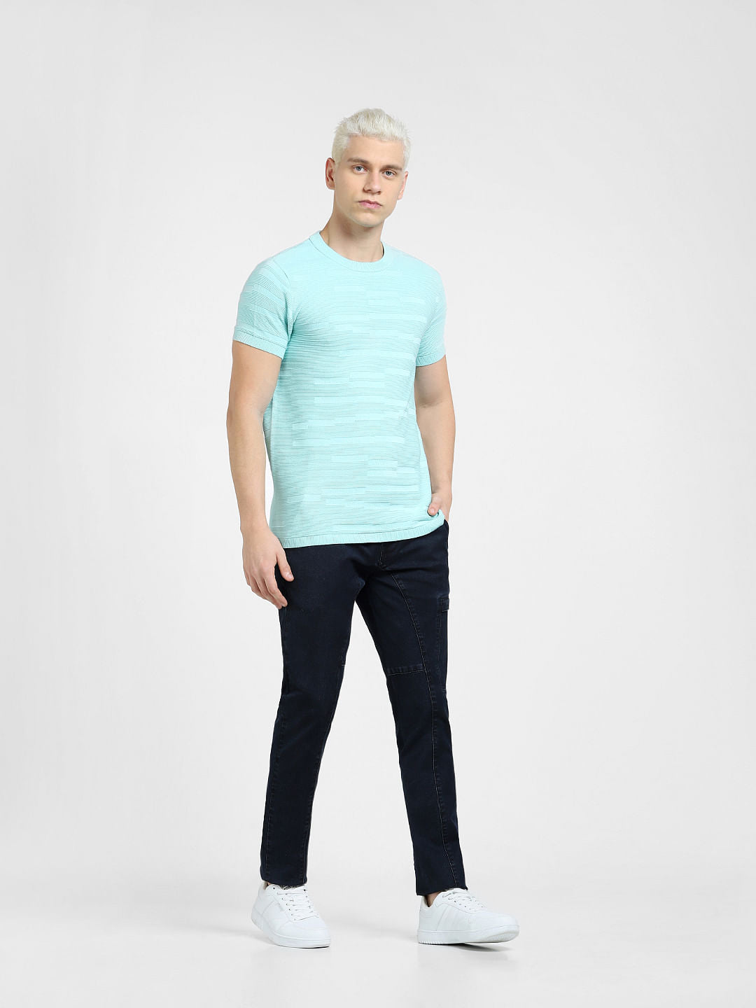 Blue Knit Crew Neck T-shirt