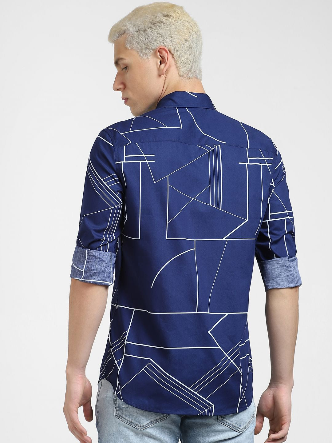 Blue Printed Full Sleeves Shirt