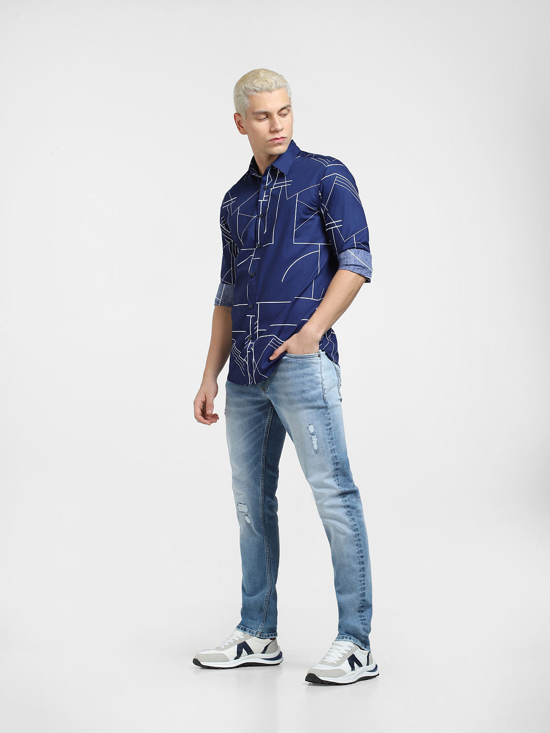 Blue Printed Full Sleeves Shirt