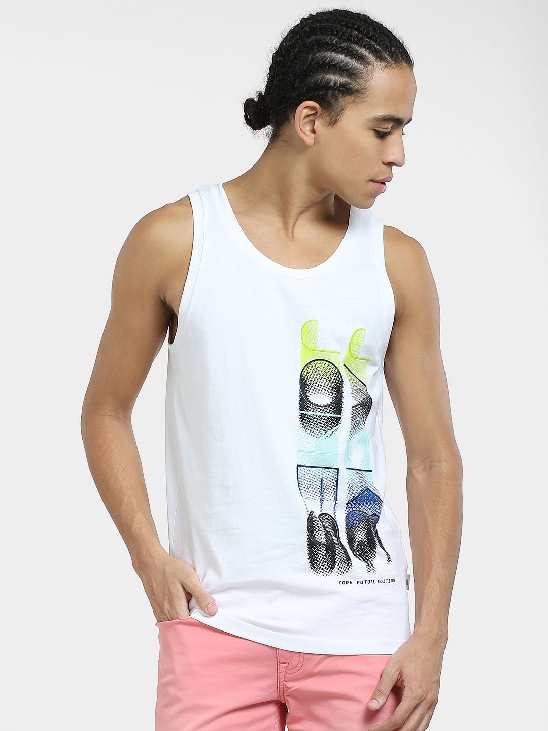 White Printed Cotton Vest