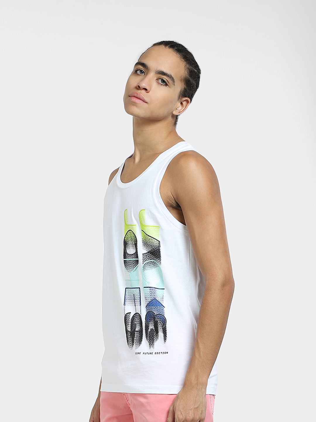 White Printed Cotton Vest