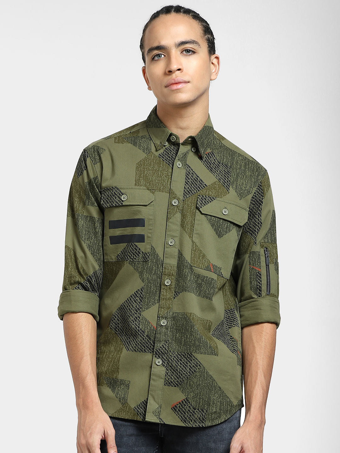 Green Printed Full Sleeves Shirt