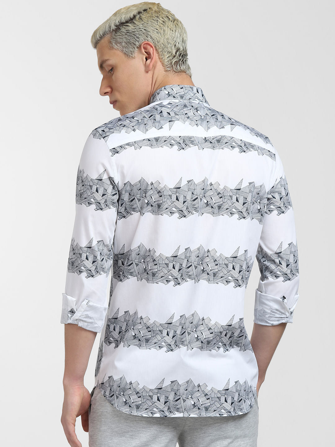 White Printed Full Sleeves Shirt
