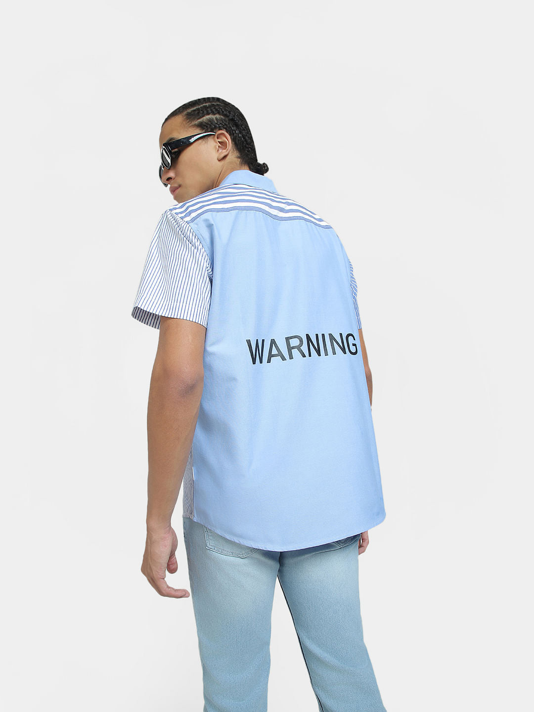 Blue Striped Short Sleeves Shirt