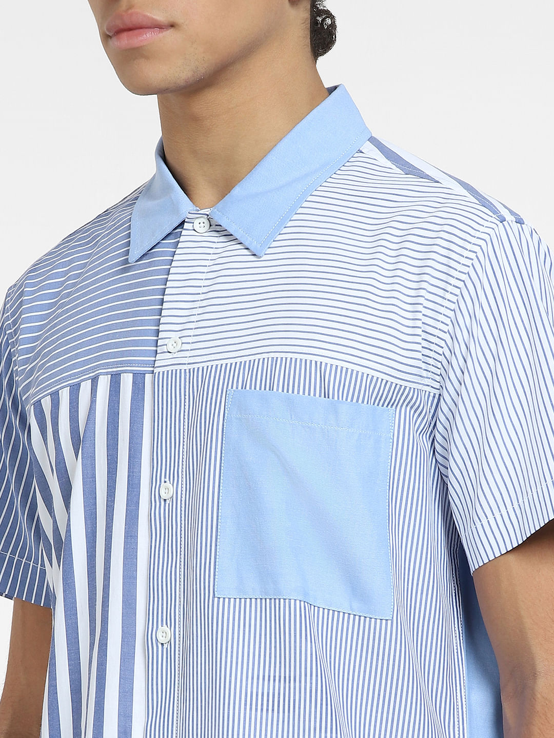 Blue Striped Short Sleeves Shirt