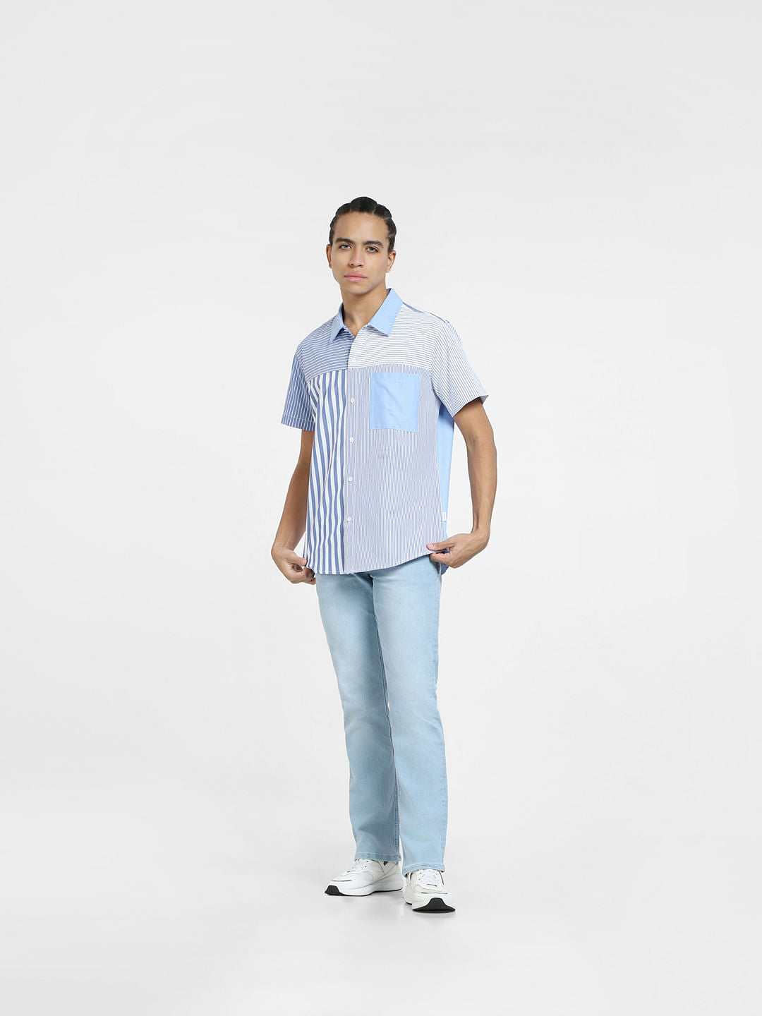 Blue Striped Short Sleeves Shirt