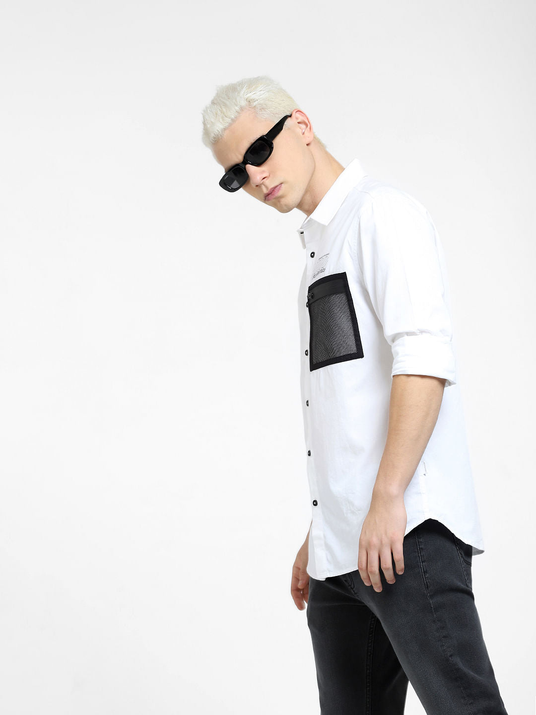 White Pocket Detail Full Sleeves Shirt