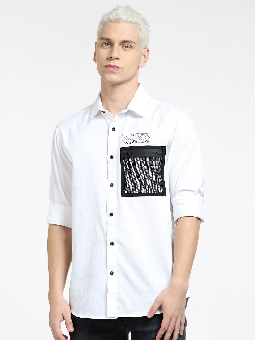 White Pocket Detail Full Sleeves Shirt