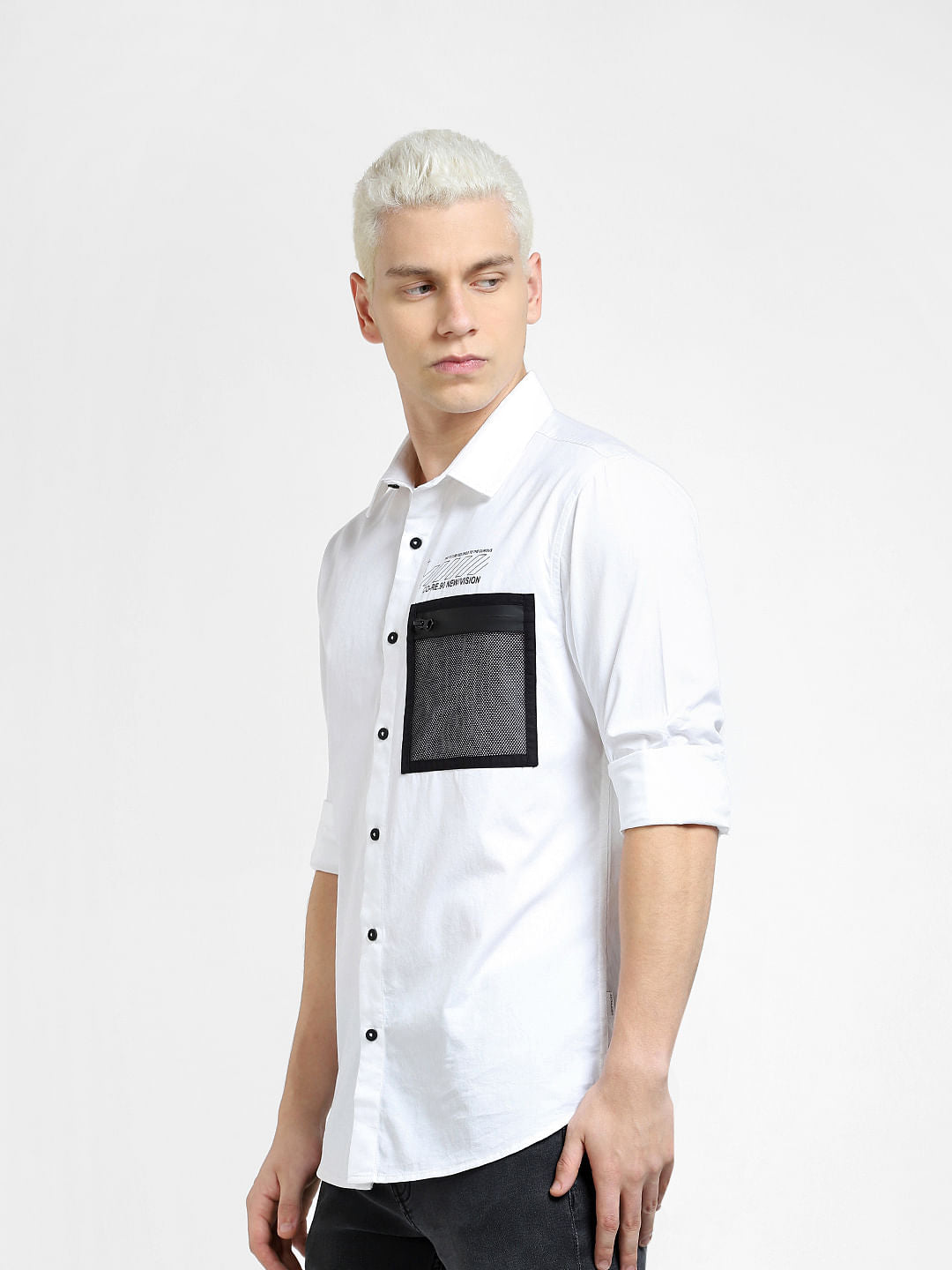 White Pocket Detail Full Sleeves Shirt