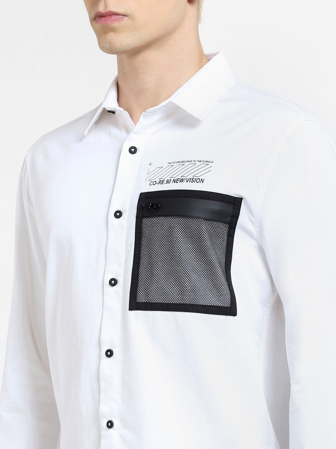 White Pocket Detail Full Sleeves Shirt
