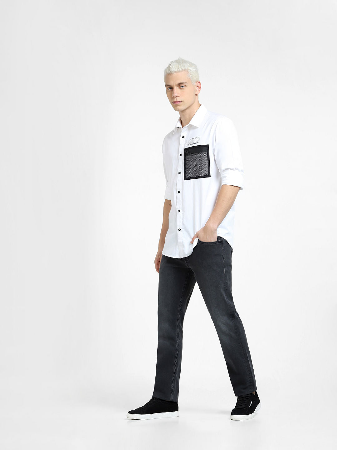 White Pocket Detail Full Sleeves Shirt