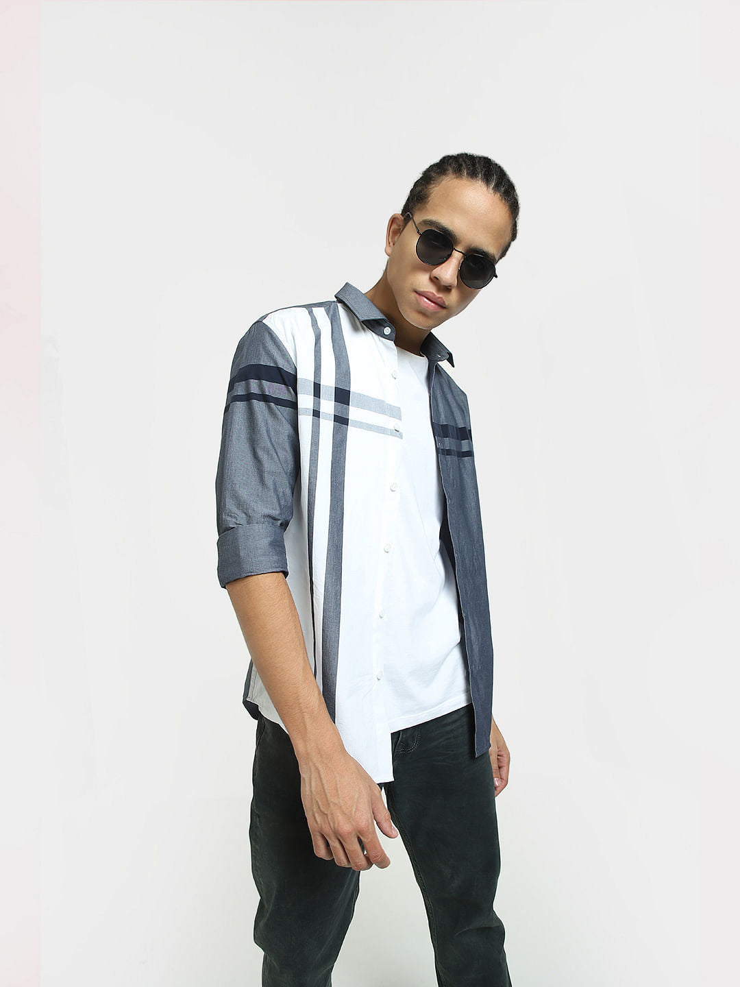 Blue Colourblocked Full Sleeves Shirt