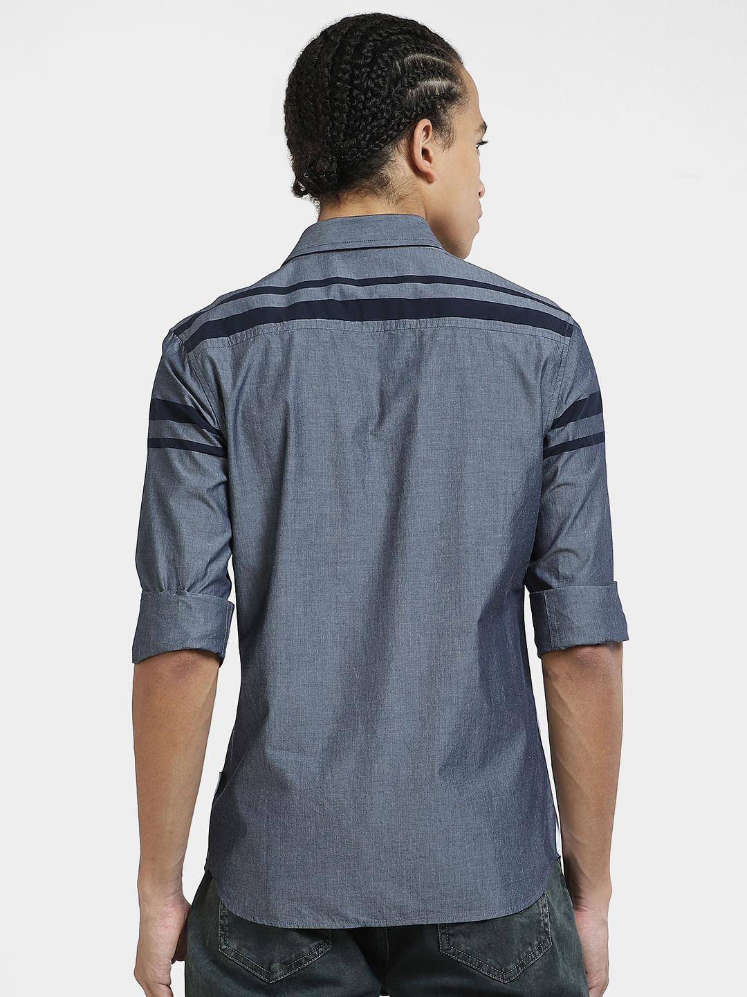 Blue Colourblocked Full Sleeves Shirt