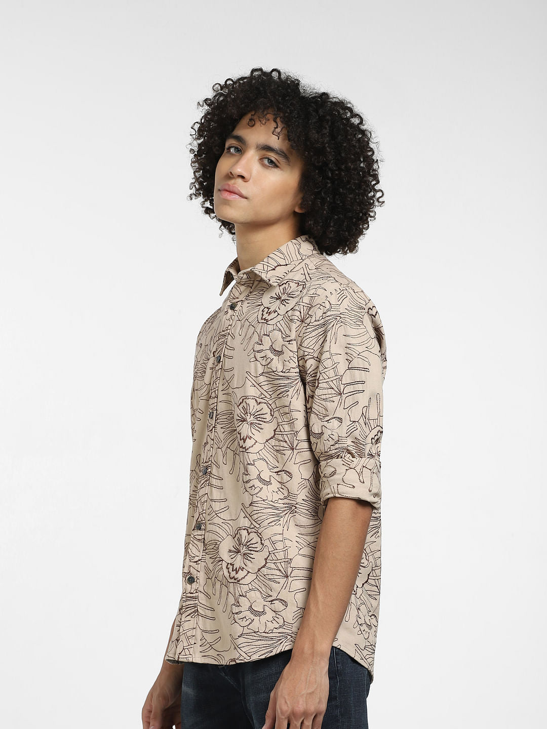 Brown Embroidered Full Sleeves Shirt