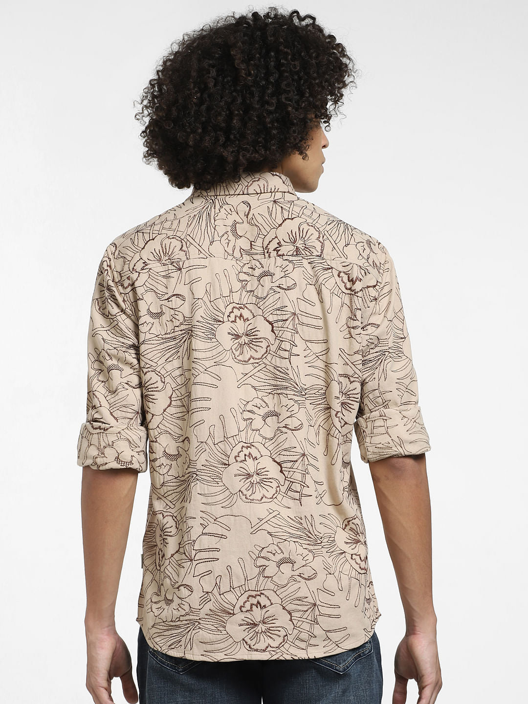 Brown Embroidered Full Sleeves Shirt