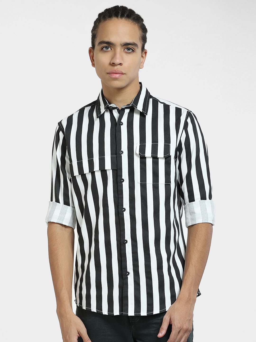 Black Striped Full Sleeves Shirt