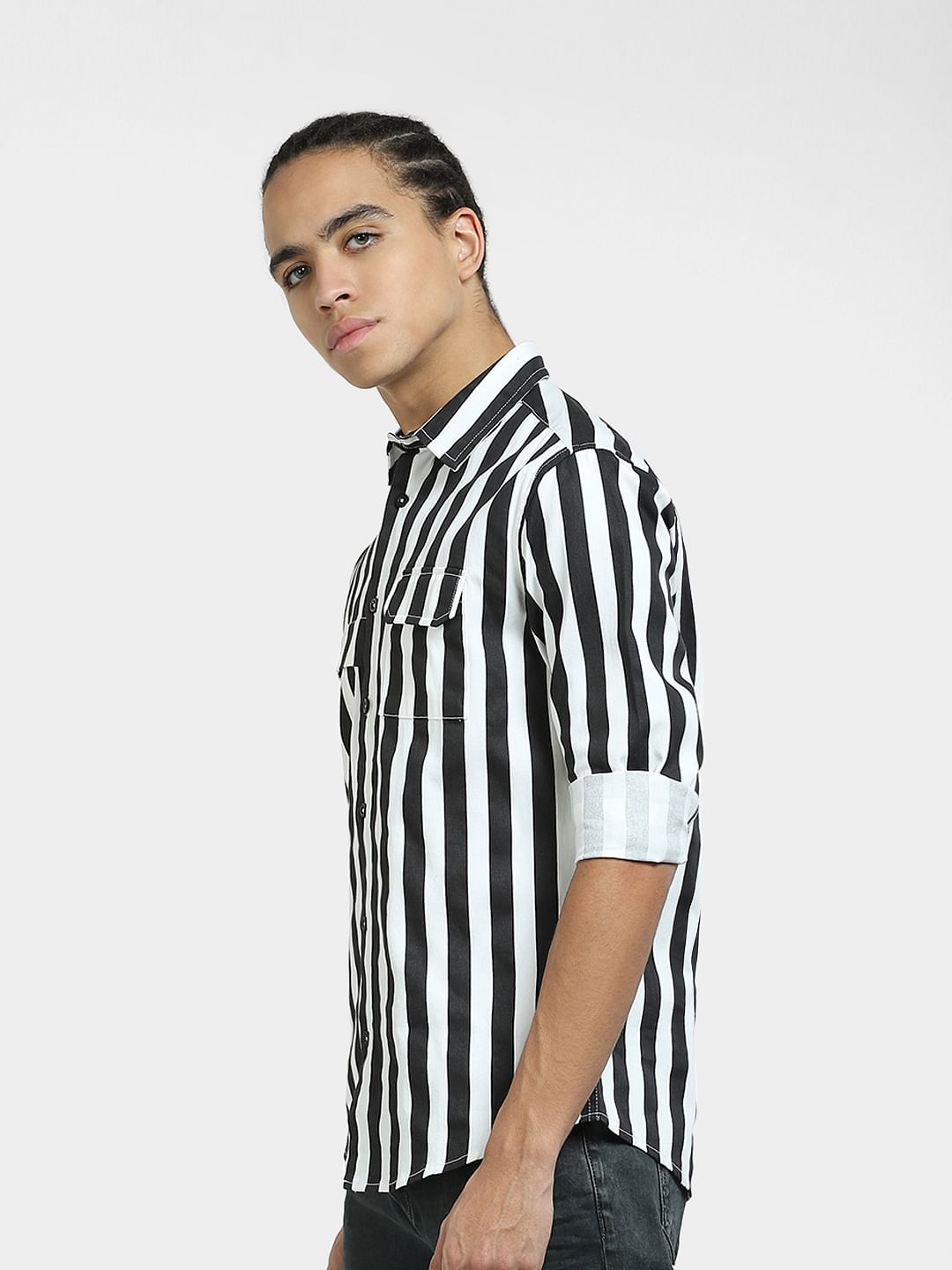 Black Striped Full Sleeves Shirt