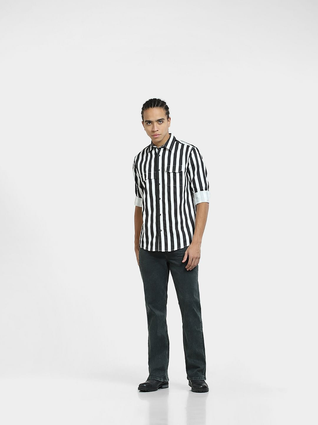 Black Striped Full Sleeves Shirt