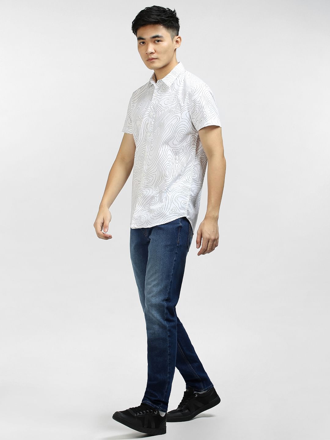 White Printed Short Sleeves Shirt