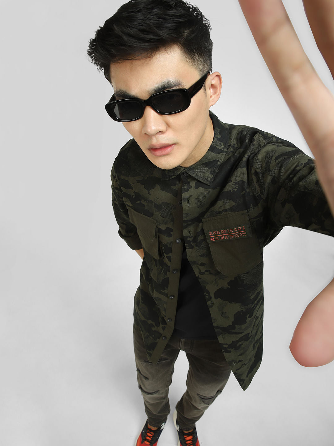 Green Camo Print Full Sleeves Shirt
