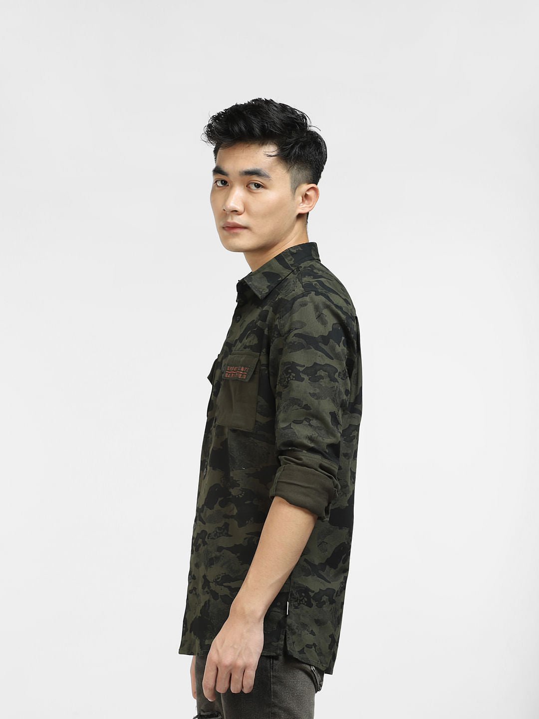 Green Camo Print Full Sleeves Shirt