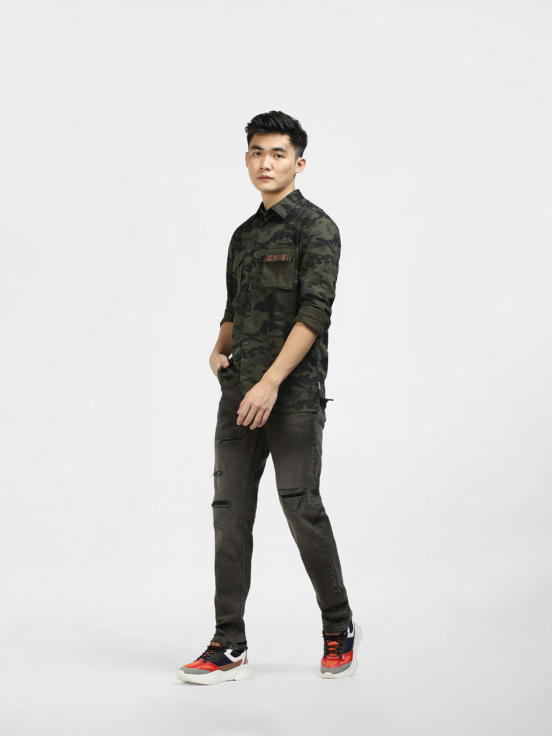 Green Camo Print Full Sleeves Shirt