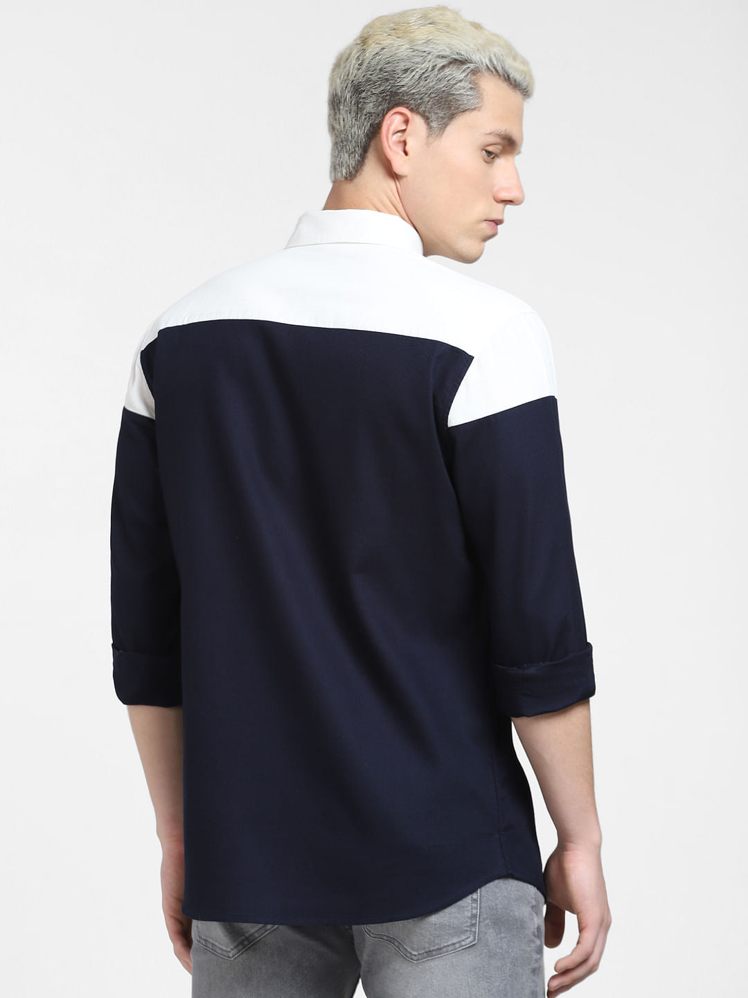 Blue Colourblocked Full Sleeves Shirt