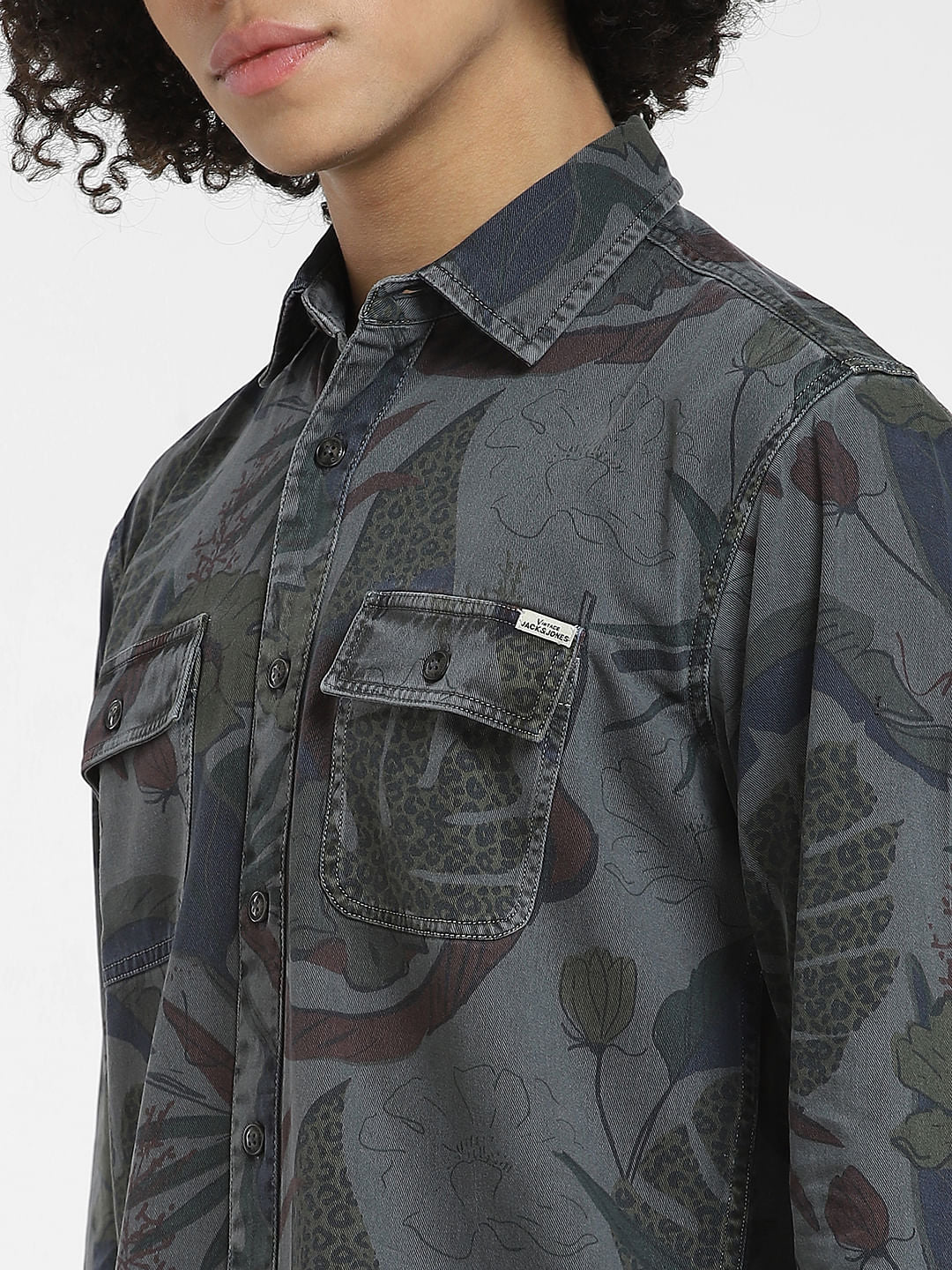 Grey Floral Co-ord Set Shirt