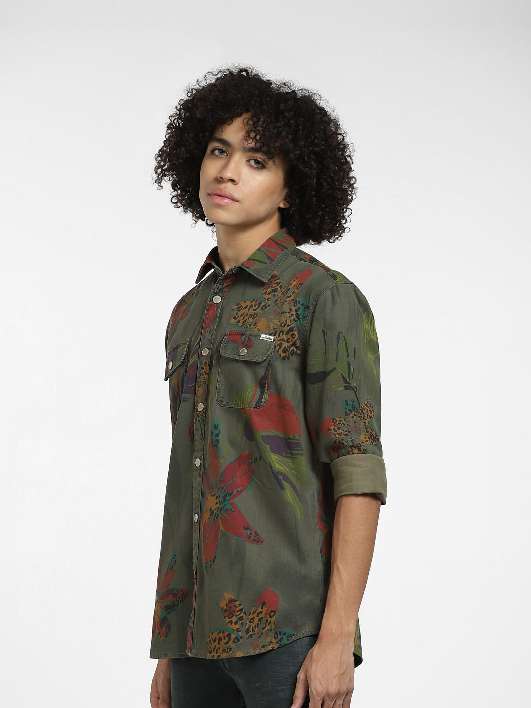 Green Floral Full Sleeves Shirt