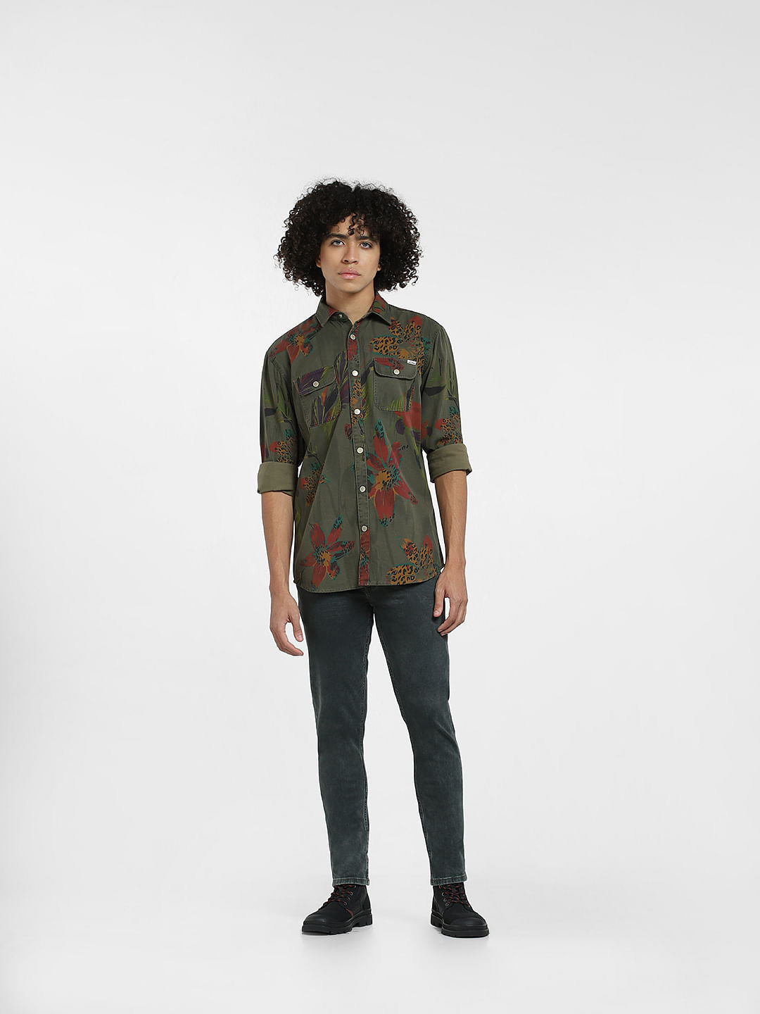 Green Floral Full Sleeves Shirt