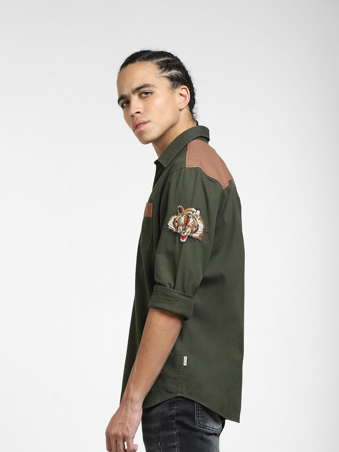 Deep Green Embroidered Full Sleeves Shirt