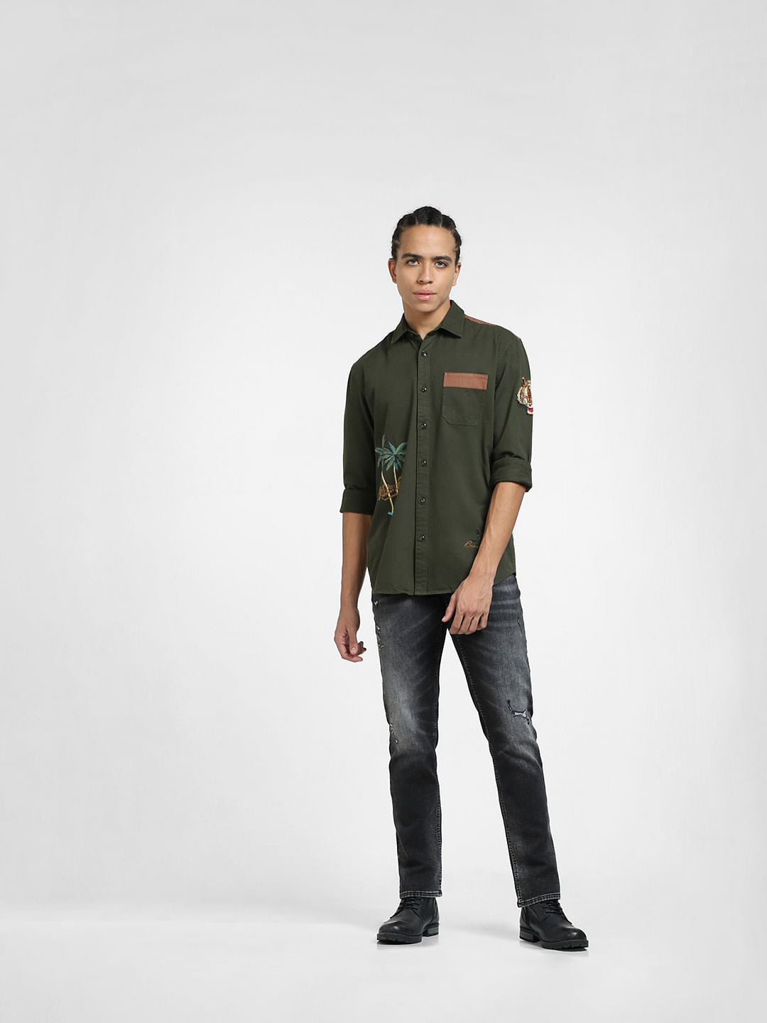 Deep Green Embroidered Full Sleeves Shirt