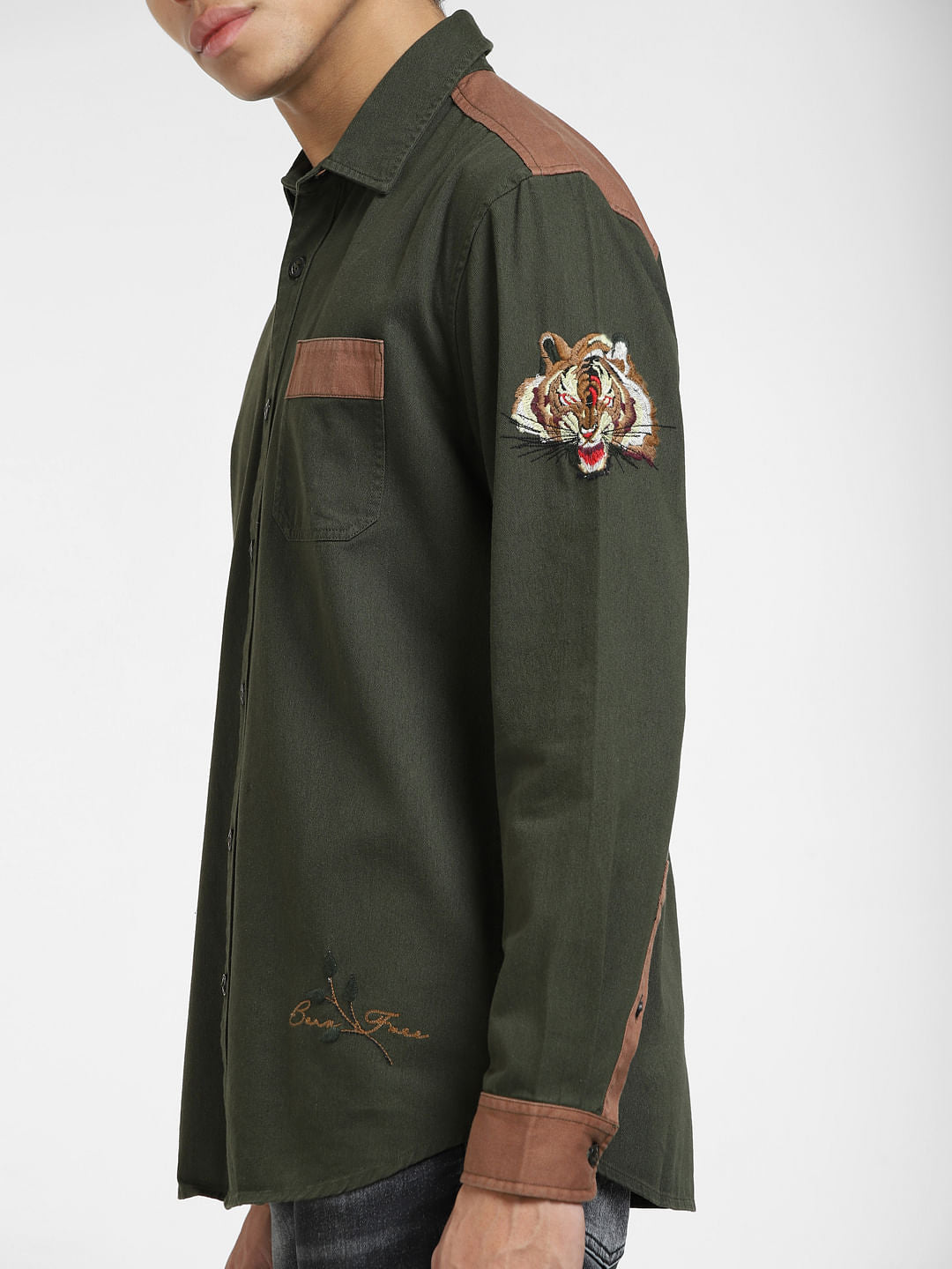 Deep Green Embroidered Full Sleeves Shirt