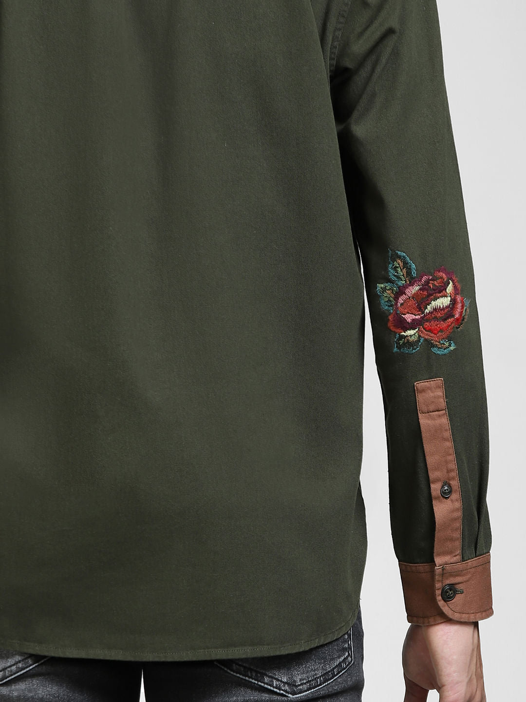 Deep Green Embroidered Full Sleeves Shirt