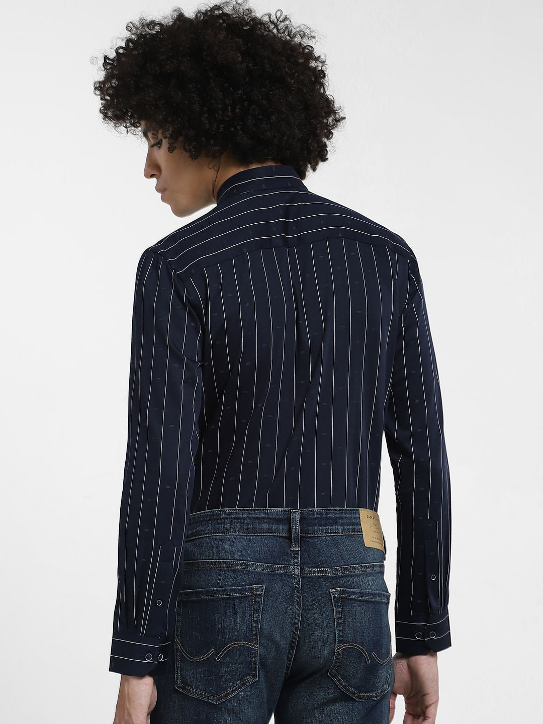 Navy Blue Striped Full Sleeves Shirt