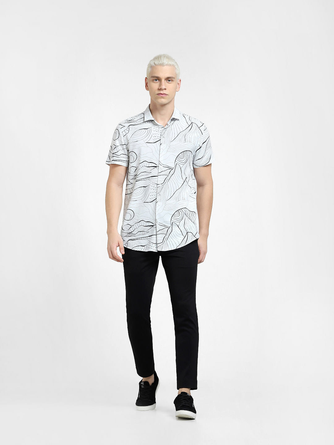 White Printed Short Sleeves Shirt
