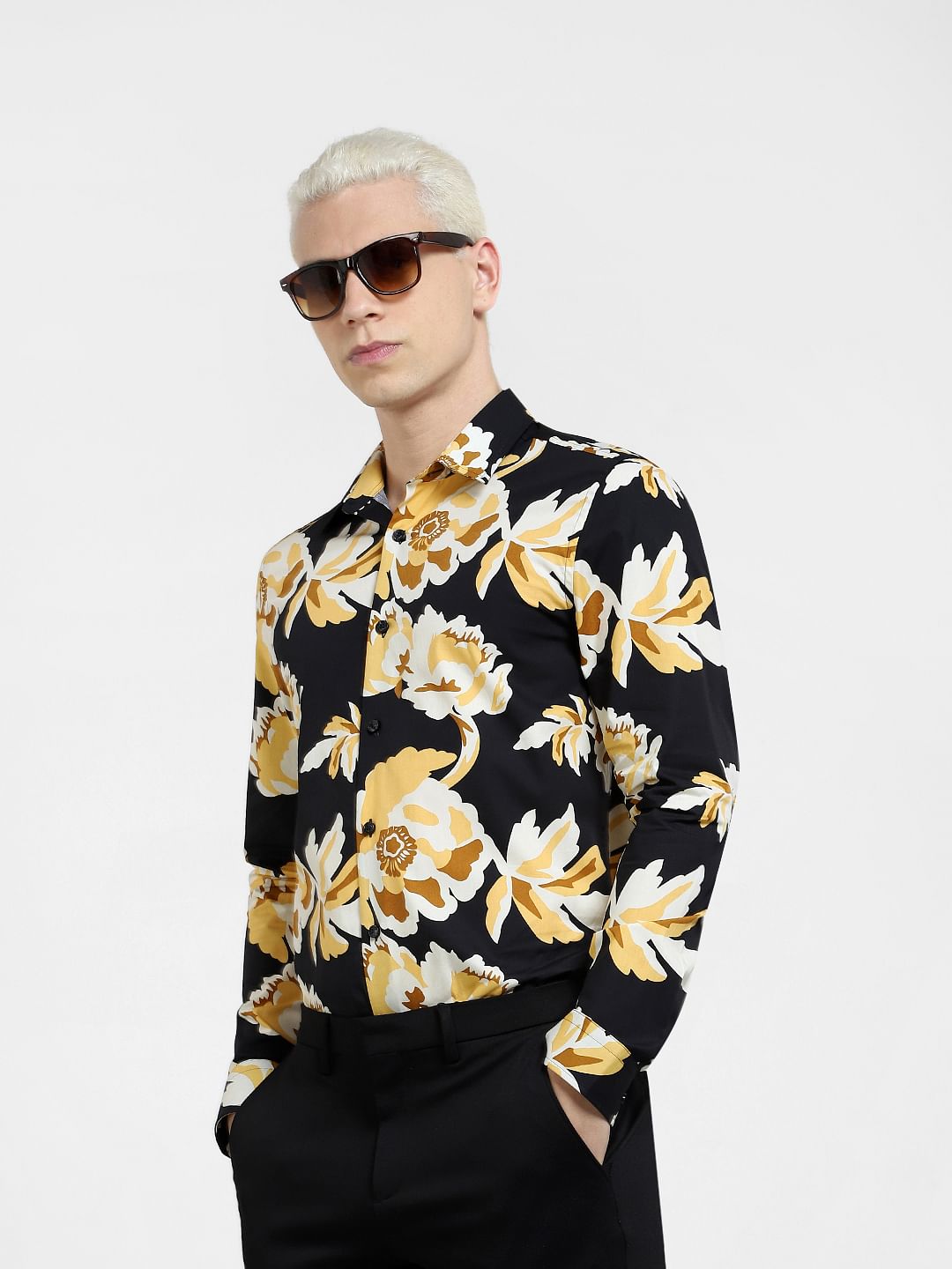 Black Floral Full Sleeves Shirt